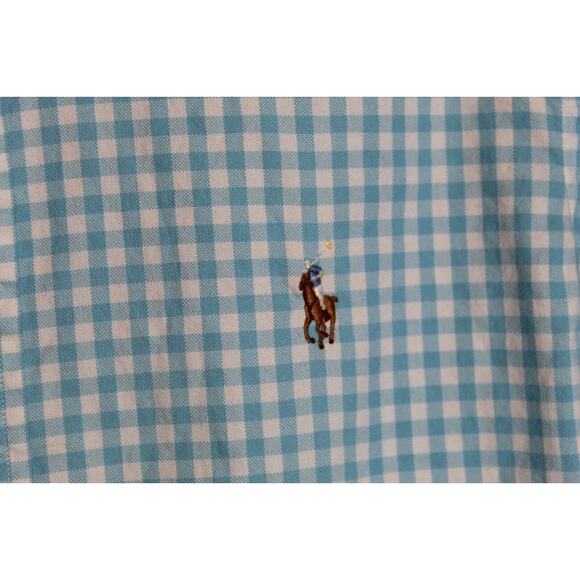 Ralph Lauren Classic Fit Blue Gingham Plaid Men's M Button-Down Shirt Flesh Pony - Picture 5 of 11